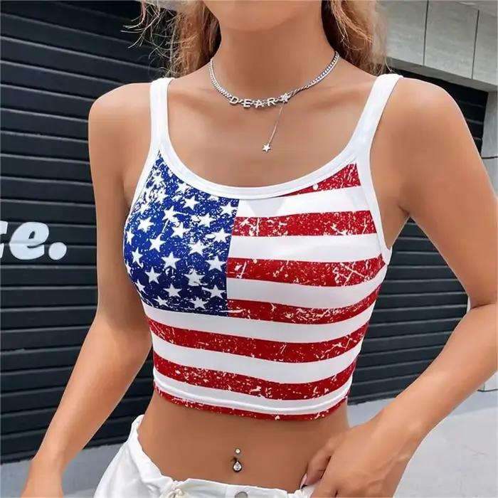 Gothique Punk nouveau 2024 drapeau américain haut court Sexy dos nu réservoir mince femmes Mini gile