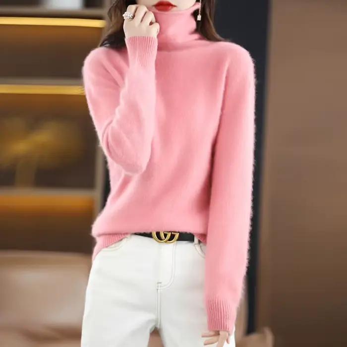 Offre spéciale dames nouveau 100% vison cachemire pull col roulé tricot à manches longues mince mode