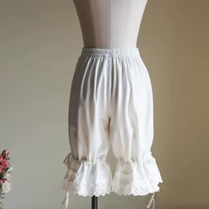 Pantalon bouffant Vintage en dentelle pour femmes, à volants, avec nœud lanterne, couleur unie, sous