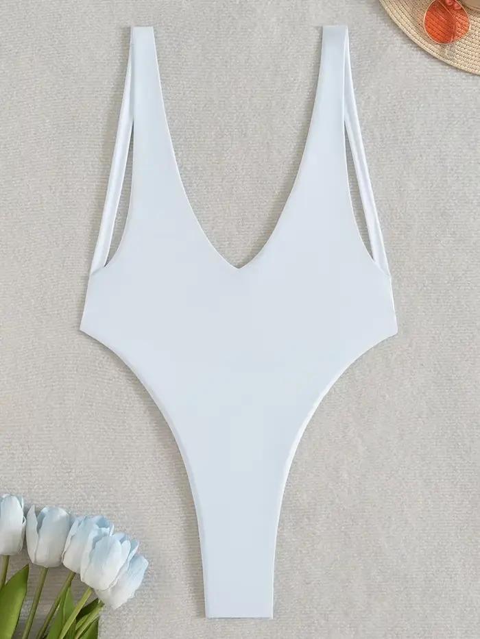 Maillot de bain une pièce pour femme, décolleté en V profond, coupe haute, string, dos nu, monokini,