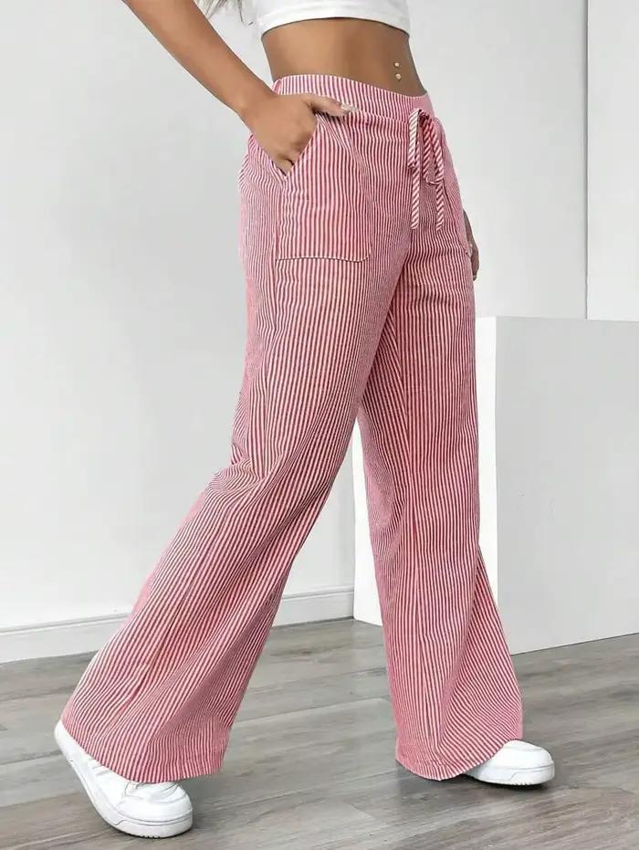 Nouveau pantalon rayé 2026 décontracté et polyvalent, style streetwear, coupe ample et large pour fe