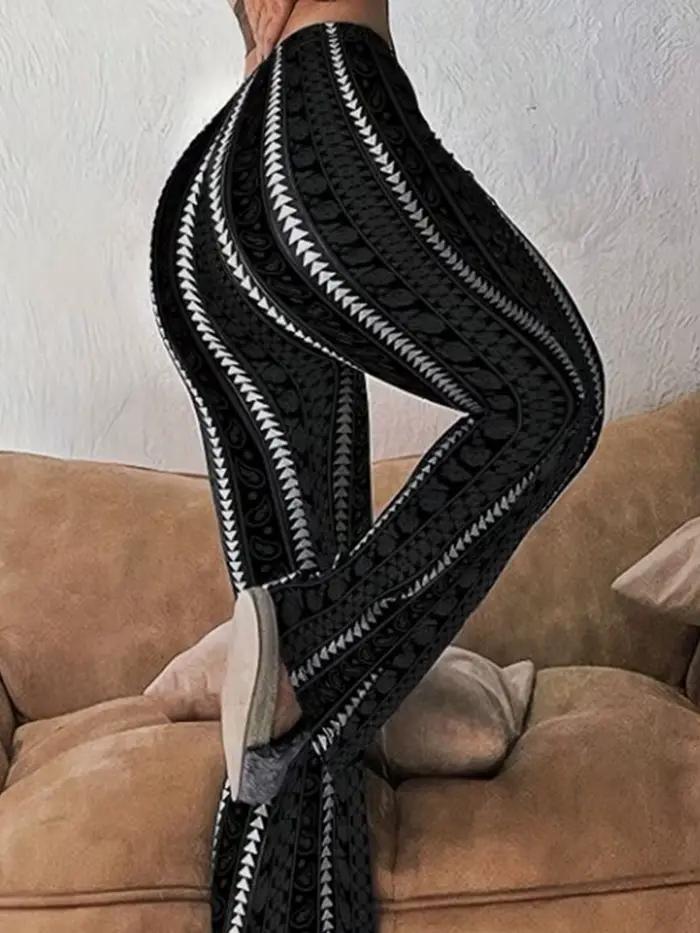 Femmes pantalons rétro imprimé Leggings évasés Sexy coupe ajustée pantalons décontractés Style de ru