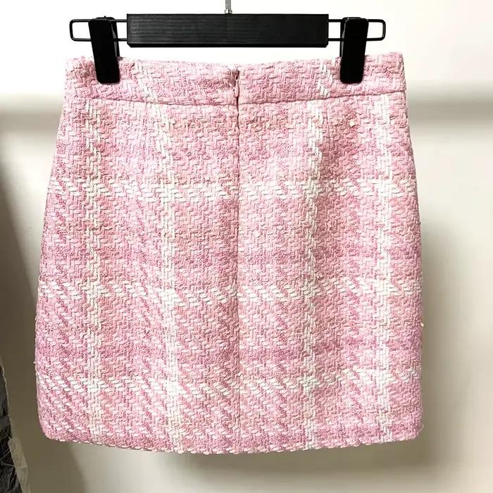 HIGH STREET Nouvelle Collection 2026 Jupe Rose de Créateur pour Femme, en Mélange de Laine Douce, à