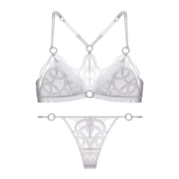 Ensemble de Lingerie française Sexy pour femmes, beau dos, maille fine brodée, sous-vêtements sans f