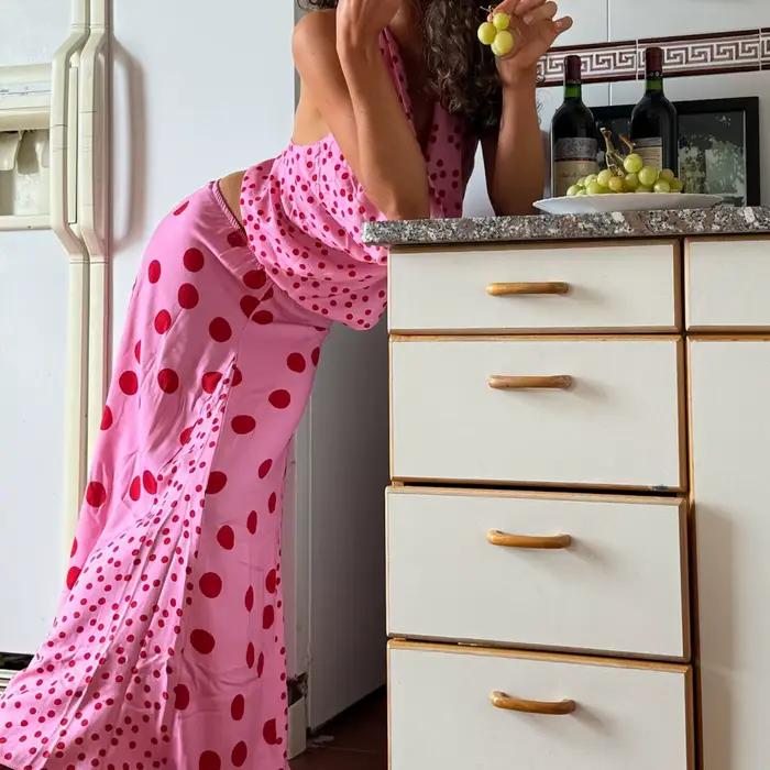 Tenues d'été pour femmes, imprimé à pois, dos nu, épaules dénudées, ensemble jupe élastique pour Str