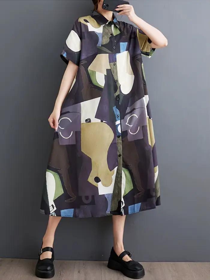 Nouvelles Robes Chemises Imprimées Vintage Été 2026 pour Femmes – Robe Midi Décontractée Ample à Man