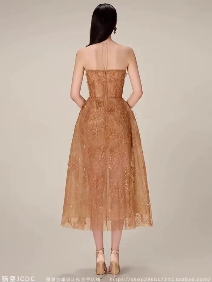 Robe de Soirée en Dentelle pour Femme, Tenue Élégante, Taille Haute, Col Rond, 20234