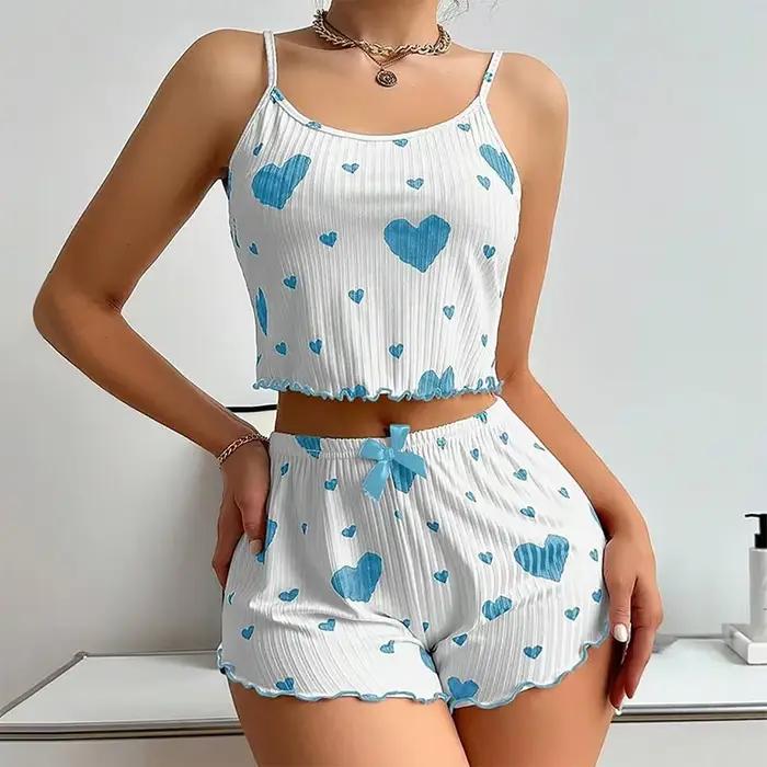 Ensemble pyjama pour femmes, vêtements de nuit, 2 pièces, débardeurs courts et Shorts S M L, blanc,