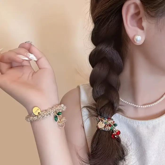 Corde à cheveux cerise en cristal coloré, 1/2 pièces, anneau de cheveux en strass doux, bandeau à ha