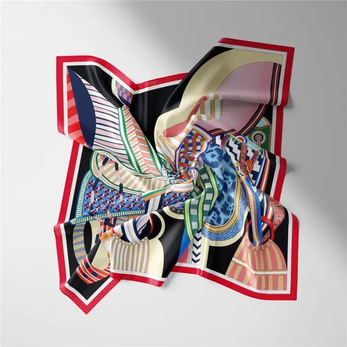 53cm Design magnifique selle marque carré écharpe femme nouvelle Foulard en soie femmes Bandana luxe