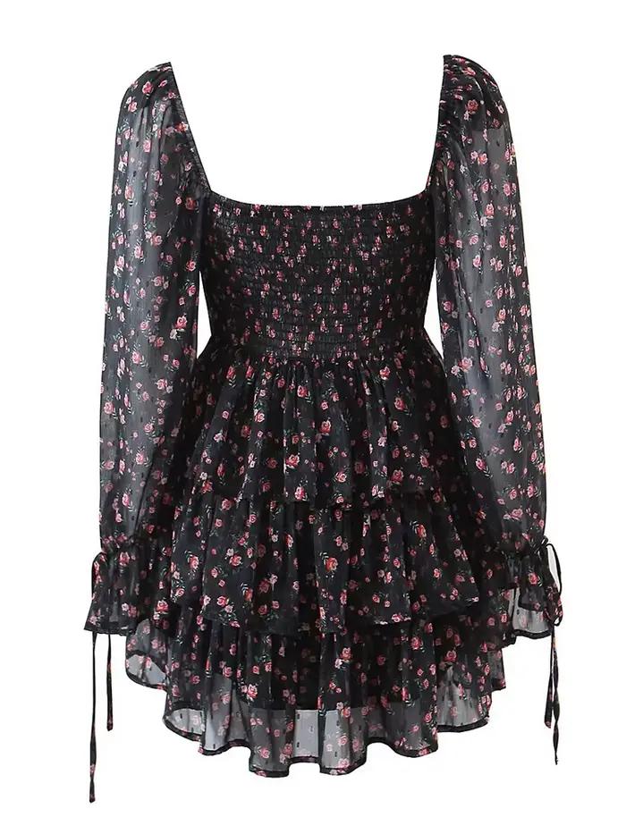 YENKYE automne mode femmes Vintage imprimé fleuri robe en mousseline de soie Sexy Semi-transparent à