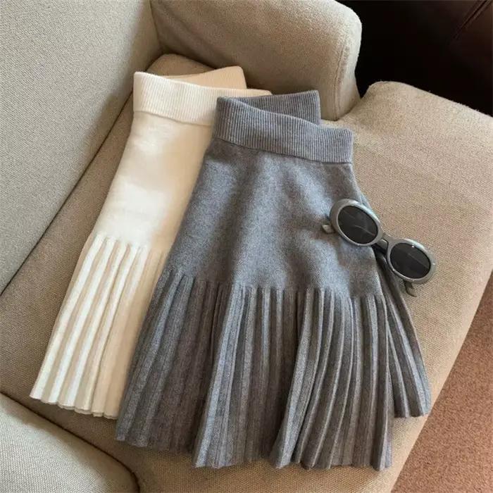 Mini jupes plissées coréennes, douces, tricotées, taille élastique, décontractées, pour jeunes, vête
