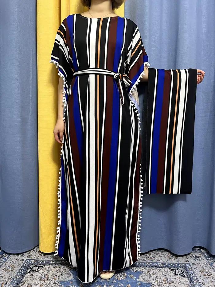 Abayas pour femmes 2023 imprimé rayure verticale glands élasticité coupe ample Femme Robe femme afri