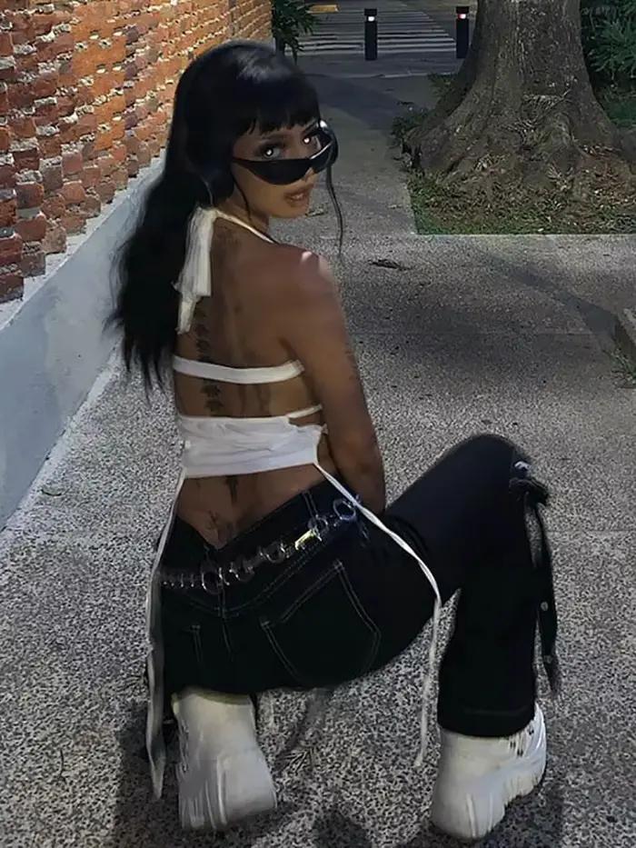 Y2K Sexy dos nu été haut court femmes évider 2025 blanc sans manches pansement licou débardeurs Stre