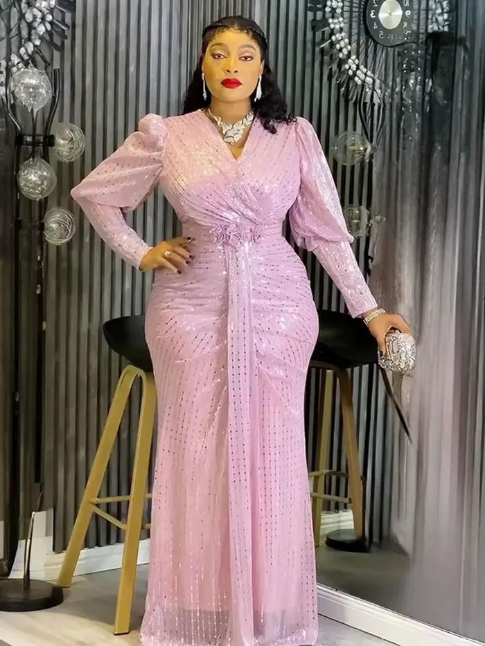 Robes longues élégantes à manches longues pour femmes, robes de soirée de luxe à sequins, robes de m