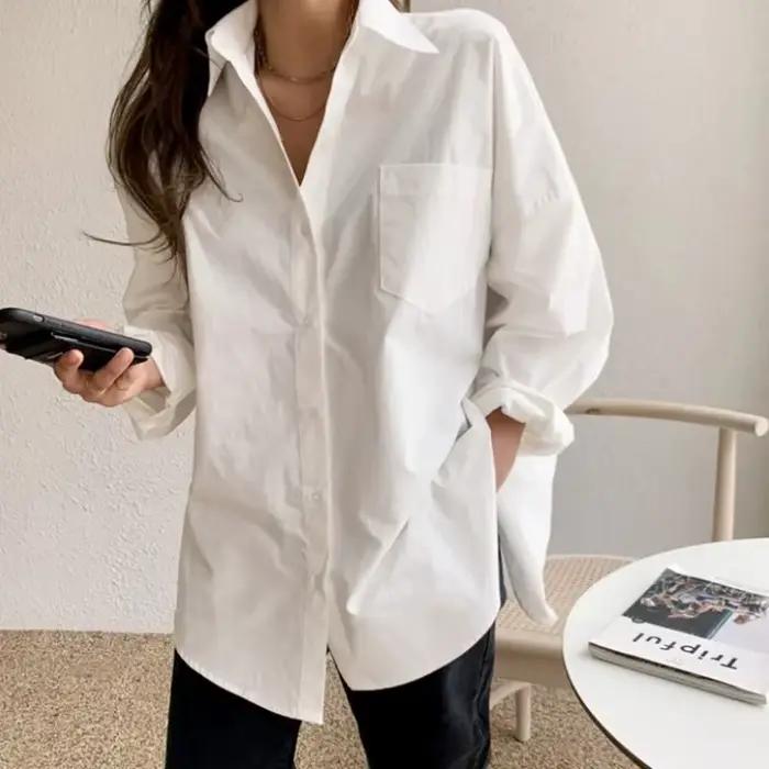 Chemise blanche à manches longues pour femmes, ample, tout avec la nouvelle version coréenne d'autom