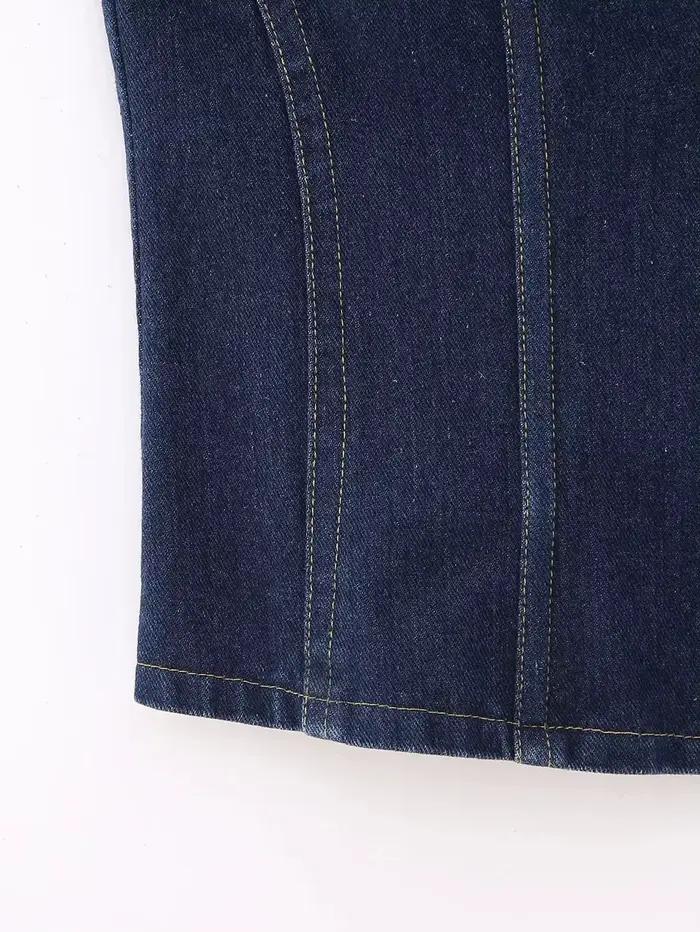 MYIT-Haut de cowboy froncé sans bretelles pour femme, haut asymétrique, fermeture éclair, décoration