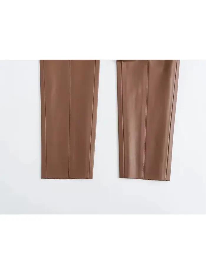 HH 2024 Pantalon en simili cuir pour femme Taille haute Pantalon à jambes droites Mode Femme Streetw