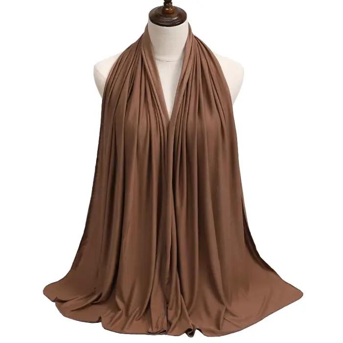 Écharpe Hijab en Jersey de Coton Modal pour Femme, Long Châle Musulman, Turban Doux Uni, Bandeau de