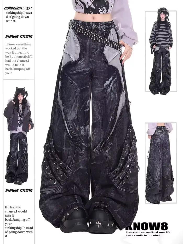 Jean de travail à motif serpent camouflage rétro américain pour filles de rue, hip-hop, ample, jambe