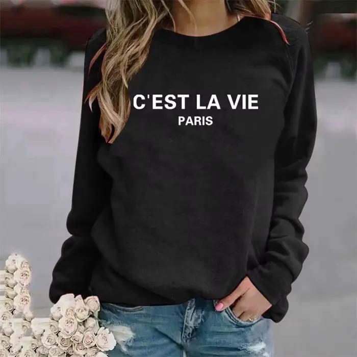 Sweat à capuche à manches longues et col rond pour femme, vêtement de sport, Simple, imprimé anglais
