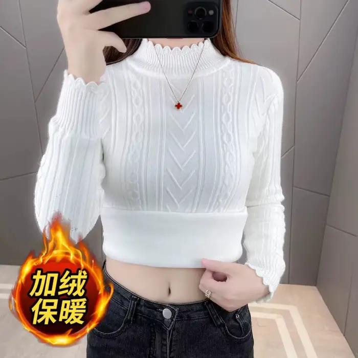 Pull à Manches sulfpour Femme, Tricot Chaud, Demi-Col Roulé, Chemise de Base, Nouvelle Collection Au