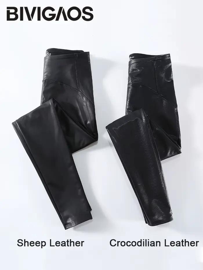 BIVIGAOS femmes printemps automne polaire mat en cuir PU pantalon Leggings élastique mince maigre Le