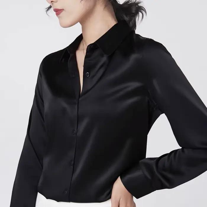 Élégant Satin à manches longues Blouses femmes 2025 Vintage bordeaux blanc chemise en soie femmes dé
