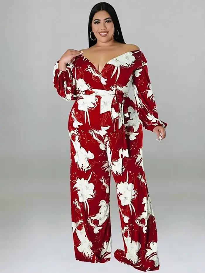 Combinaison une pièce pour femmes, combinaison à manches longues, imprimé, ample, grande taille, ven