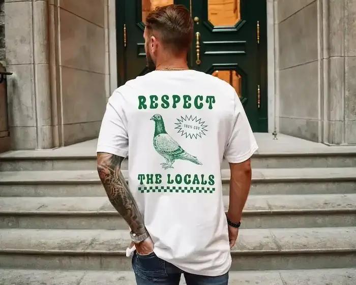 Respect The Locals Pigeon drôle rétro unisexe T-shirt idiotes Pigeons amant oiseau Vintage rue local