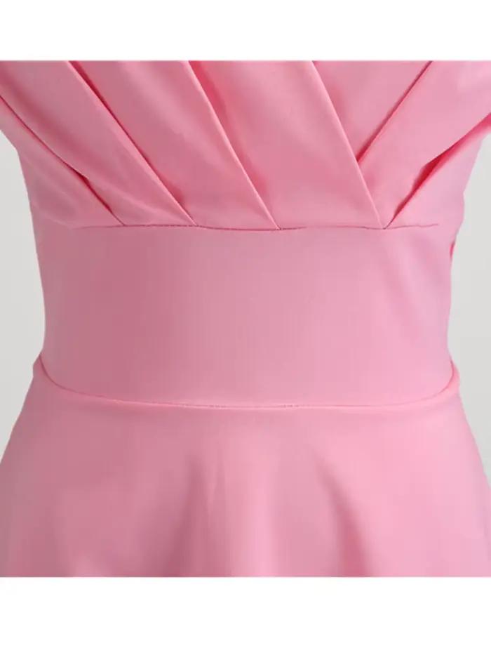 Robe d'été rose pour femmes, col en V, Vintage, élégante, rétro, pin up, fête, bureau, robes mi-long
