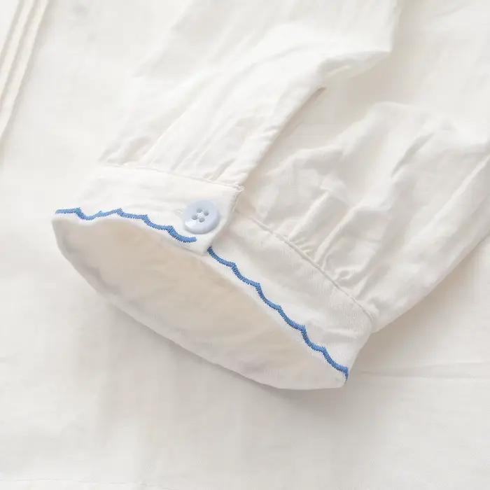 Chemises brodées de fleurs en coton pour femmes, hauts à col à revers, manches longues, chemisiers a
