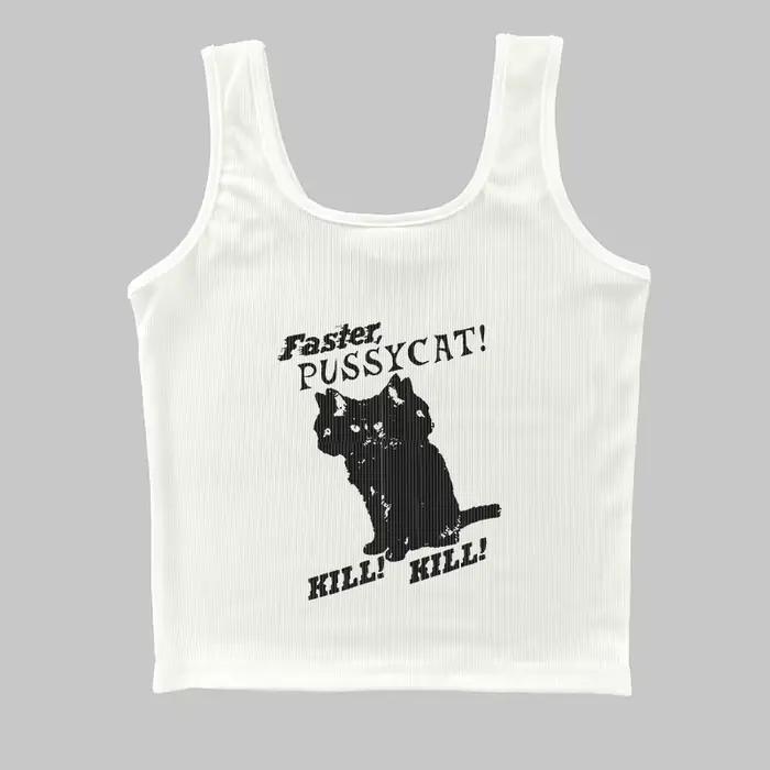 Y-Women FibrCasual Cat Pattern Print Tanks, Style Y2k Aesthetic Sweet Sexy, Précieux, Harajuku Basic