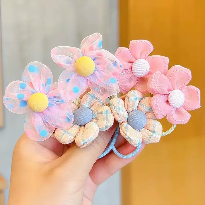 Lot de 10 élastiques à cheveux en maille à fleurs pour enfants, avec une bonne élasticité, bandeau p