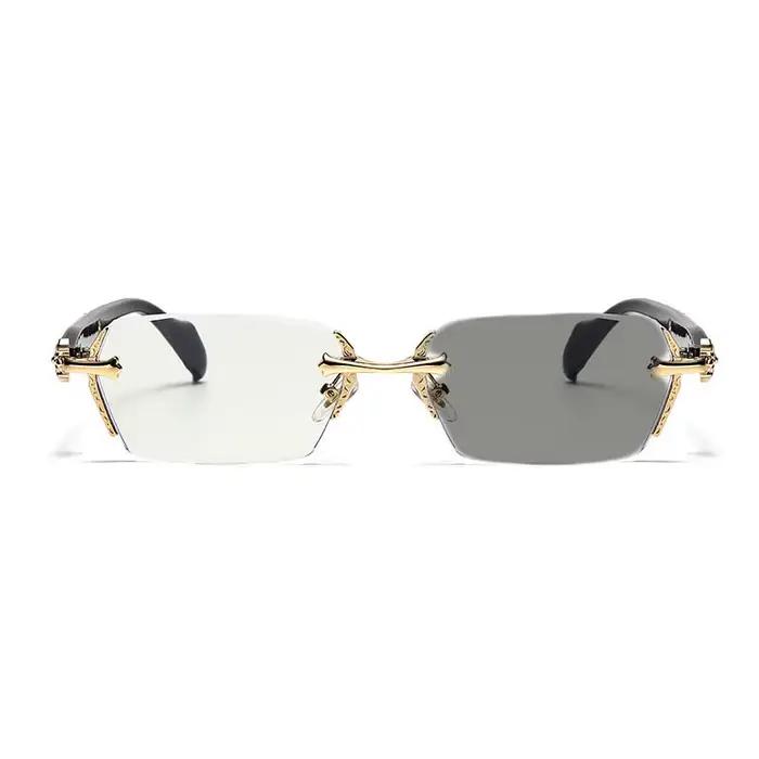 Lunettes de myopie photochromiques sans cadre haut de gamme, argent, or, bleu, blocage de la lumière