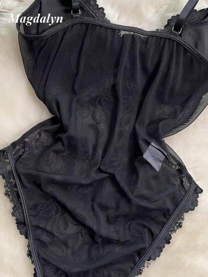 Magdalyn-Combinaison en maille florale pour femme, barboteuse à bretelles, une pièce, sexy, vintage