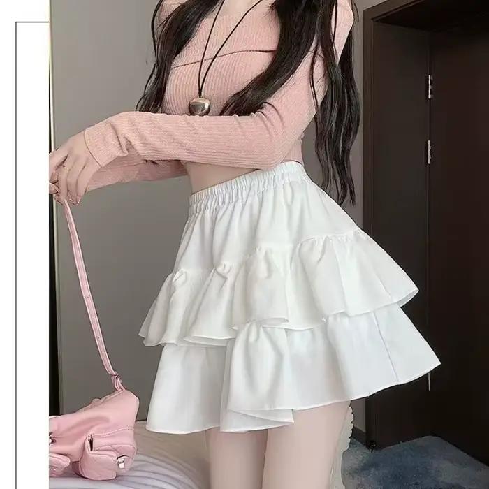 Mini jupe princesse blanche Chic coréenne Y2K pour fille, jupe à plusieurs niveaux de style Ballet,