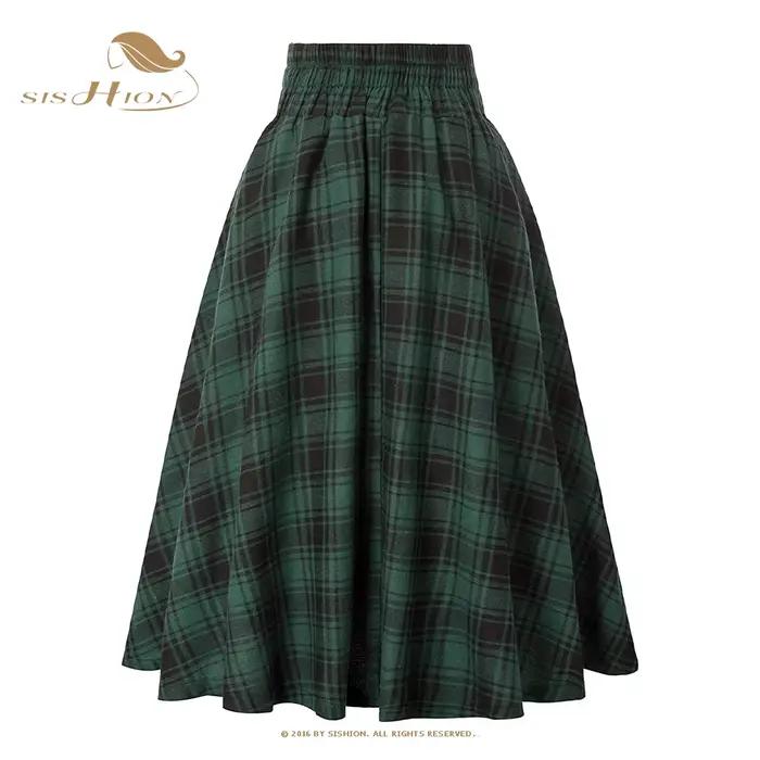 SISHION 2025 automne nouveau une ligne boutons pivotants longue Midi Vintage Jupe SS0037 rouge vert