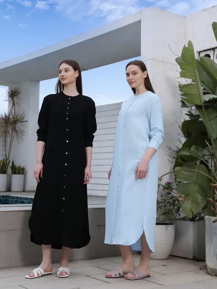 AP SS25 – robe chemisier en mousseline pour femmes, tenue décontractée, fentes latérales, longueur d