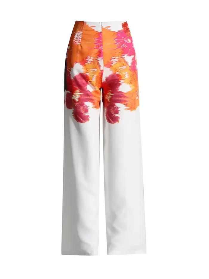 TWOTWurea-Ensemble deux pièces imprimé YLE pour femme, col slash, manches lanterne, pantalon taille