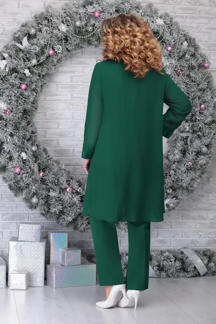 Ensemble trois pièces de fête brodé pour femmes, décontracté, ample, col en v, chemise longue irrégu