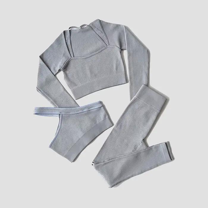 Ensemble de Yoga pour femmes, vêtements de gymnastique, survêtement, manches longues, haut court, so