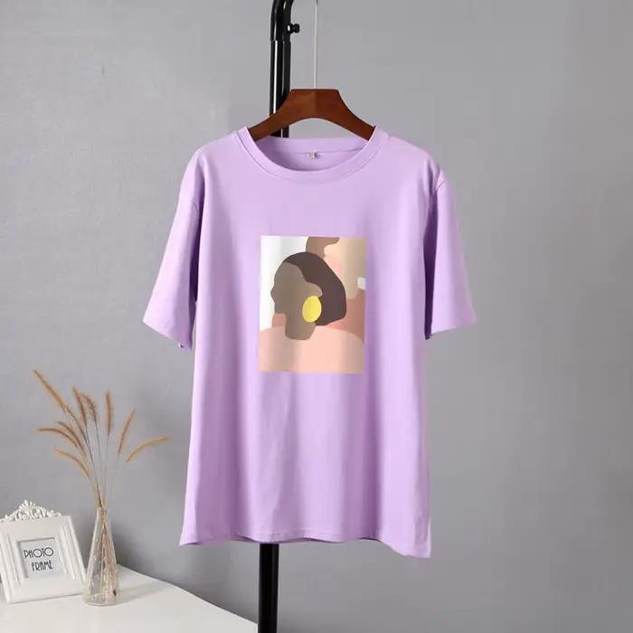 Hirsionsan-T-shirt graphique abstrait pour femme, t-shirts basiques en coton imprimé Rick, manches c
