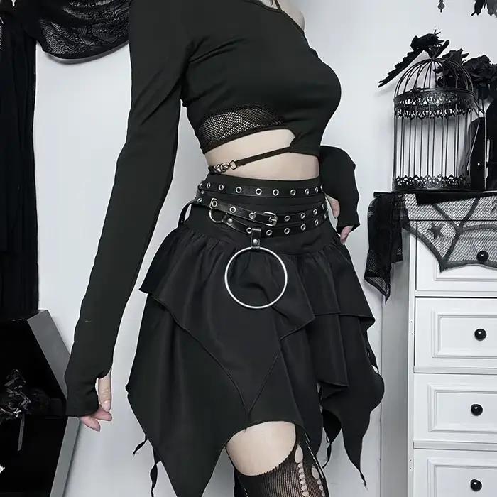 Mini jupe froncée à volants pour femmes, jupes irrégulières gothiques punk, cordon de proximité de d