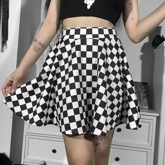 Jupe Sexy taille haute en été, gothique, Y2k, Harajuku, fille foncée, contraste, couture à carreaux