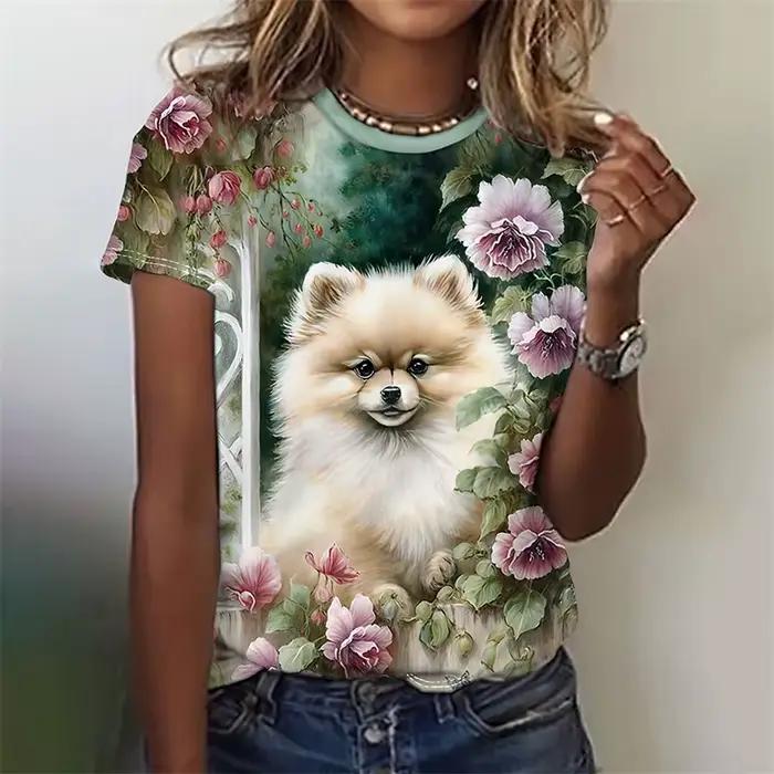T-shirt imprimé en 3D Kawaii chat chien pour femmes, t-shirts graphiques animaux drôles, t-shirts d'