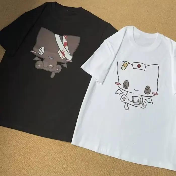 Femmes t-shirts dessin animé imprimé drôle Couple doux à manches courtes col rond ample Y2k Harajuku