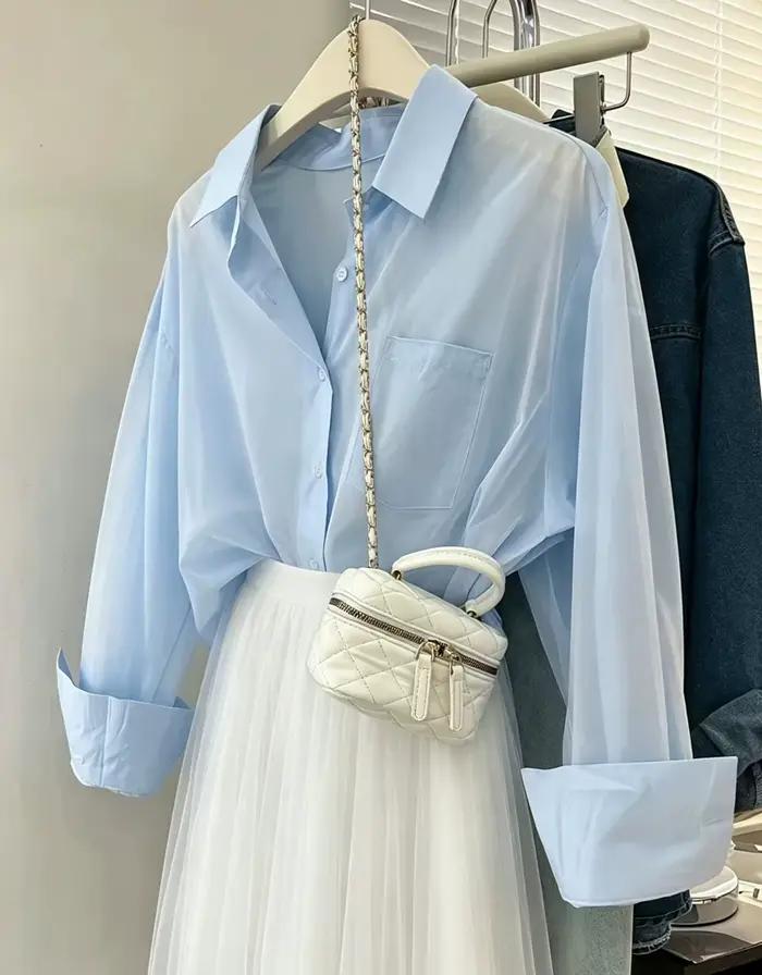 Chemise décontractée pour femmes, couleur unie, épaules tombantes, chemise à manches longues