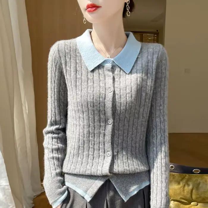 Pull en cachemire pour femme, gilet en laine, veste à revers, camel, tout neuf, automne et hiver, XX