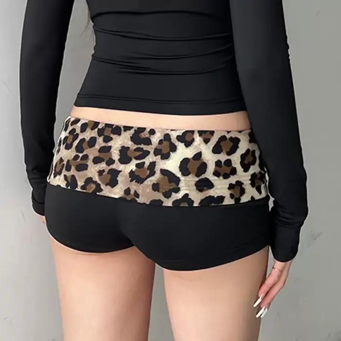 Contraste Patchwork Léopard Taille Basse Slim Sexy Booty Shorts Femmes Baddie Tenues